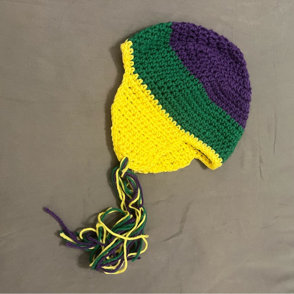Madi Gras‎ Colorful Crochet Beanie with Ear Flaps Handmade